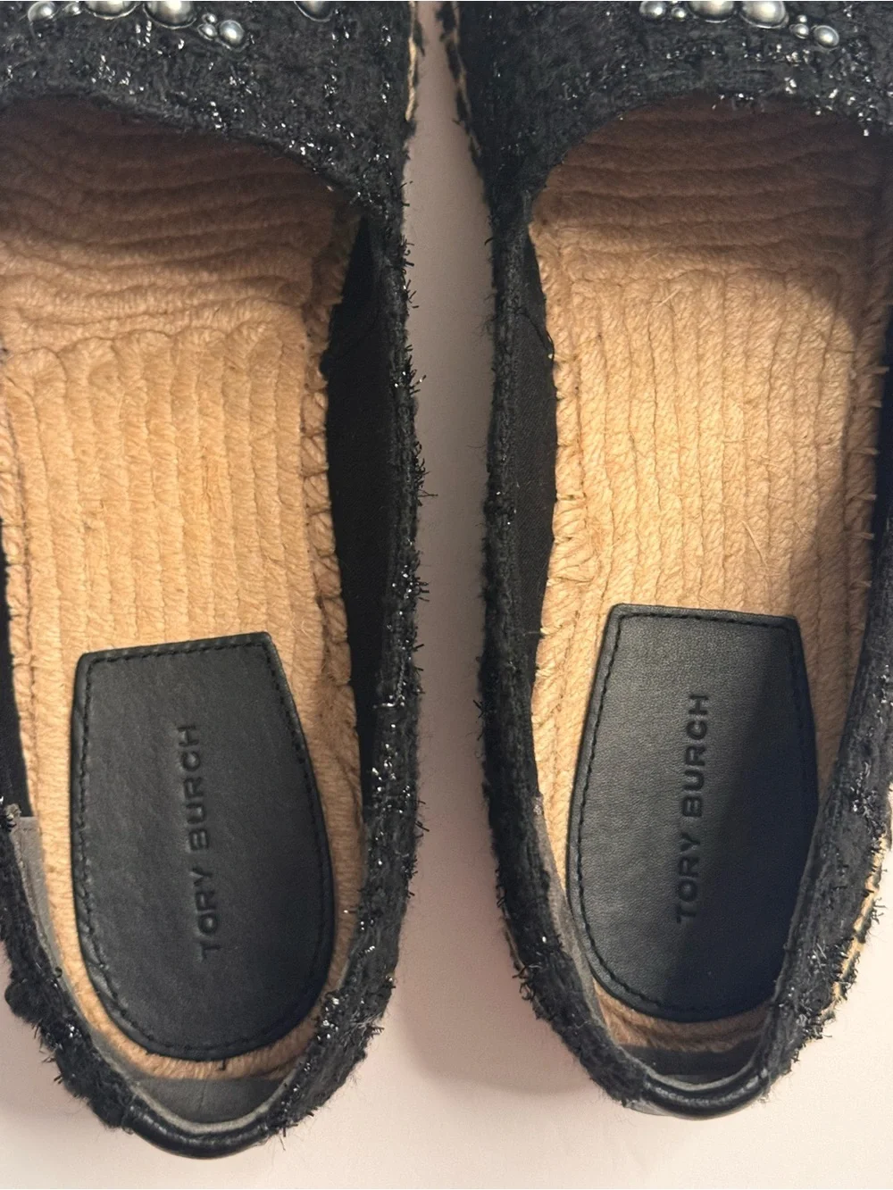 Tory Burch Pearl Logo Flat Willa Tweed Espadrilles